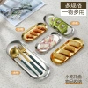 Stainless steel European-style oval golden tray, thickened Western dessert, single-layer grilled meat, flat bottom snack plate, rice roll plate details Picture